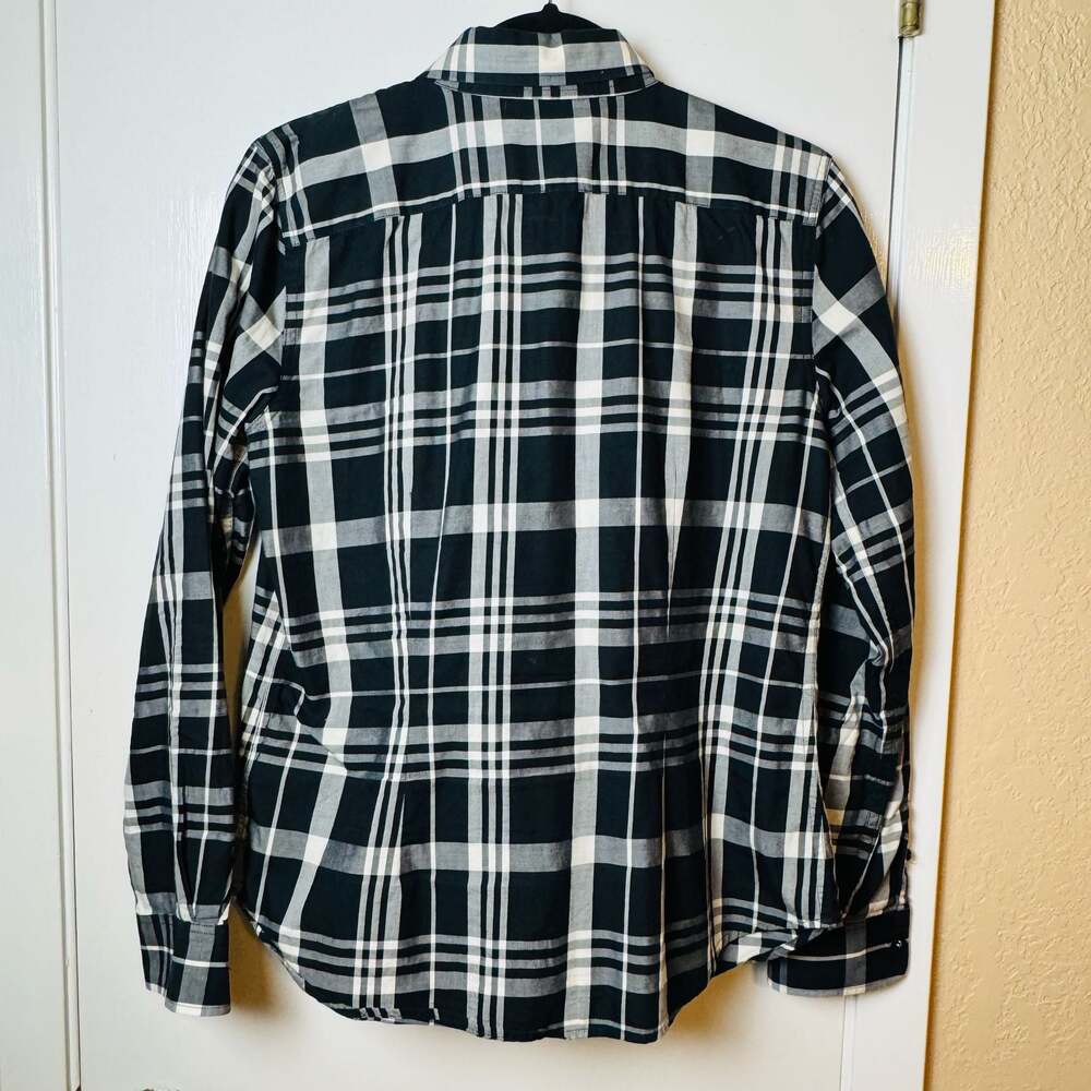RALPH LAUREN Black and White Plaid Cotton Ruffle Front Button-Up Blouse Size M - Picture 6 of 8